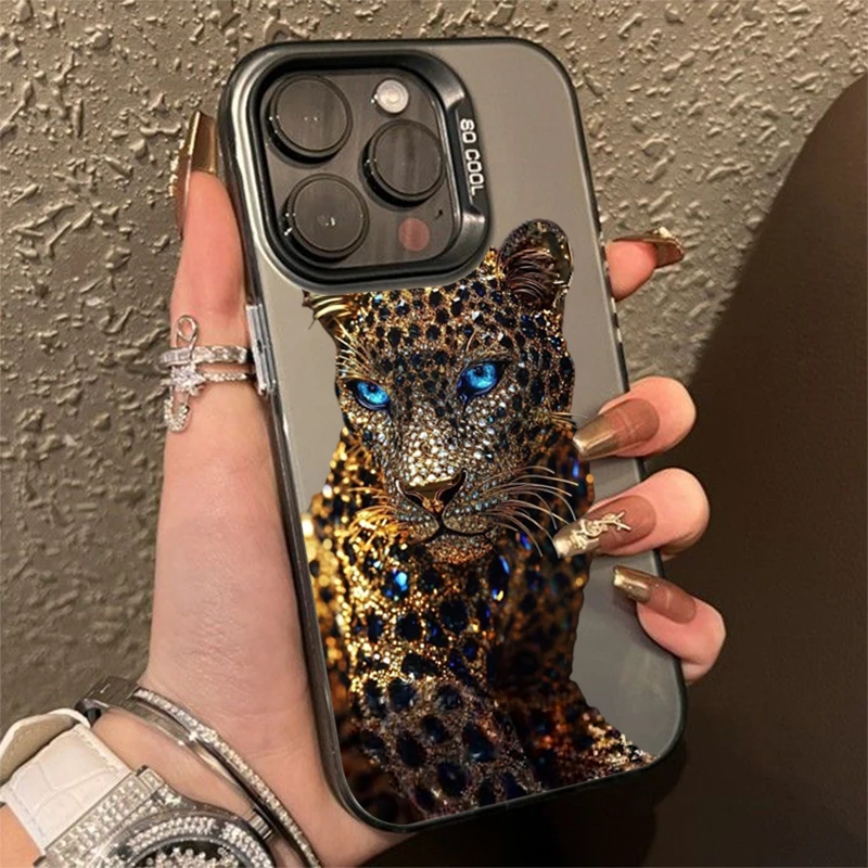 Funda de teléfono con estampado de leopardo dorado y plateado para Samsung Galaxy S25 S24 S23 S22 Ultra Plus FE A55 A56 A53 A06 A35 A15 A16 5G