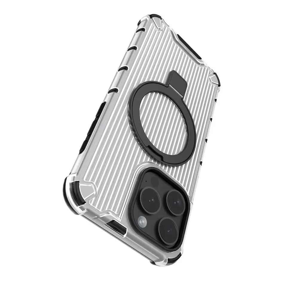 Funda de teléfono transparente con soporte de Metal magnético corrugado para Magsafe iPhone 16 15 14 Plus 13 Pro Max cubierta protectora completa - imagen 5
