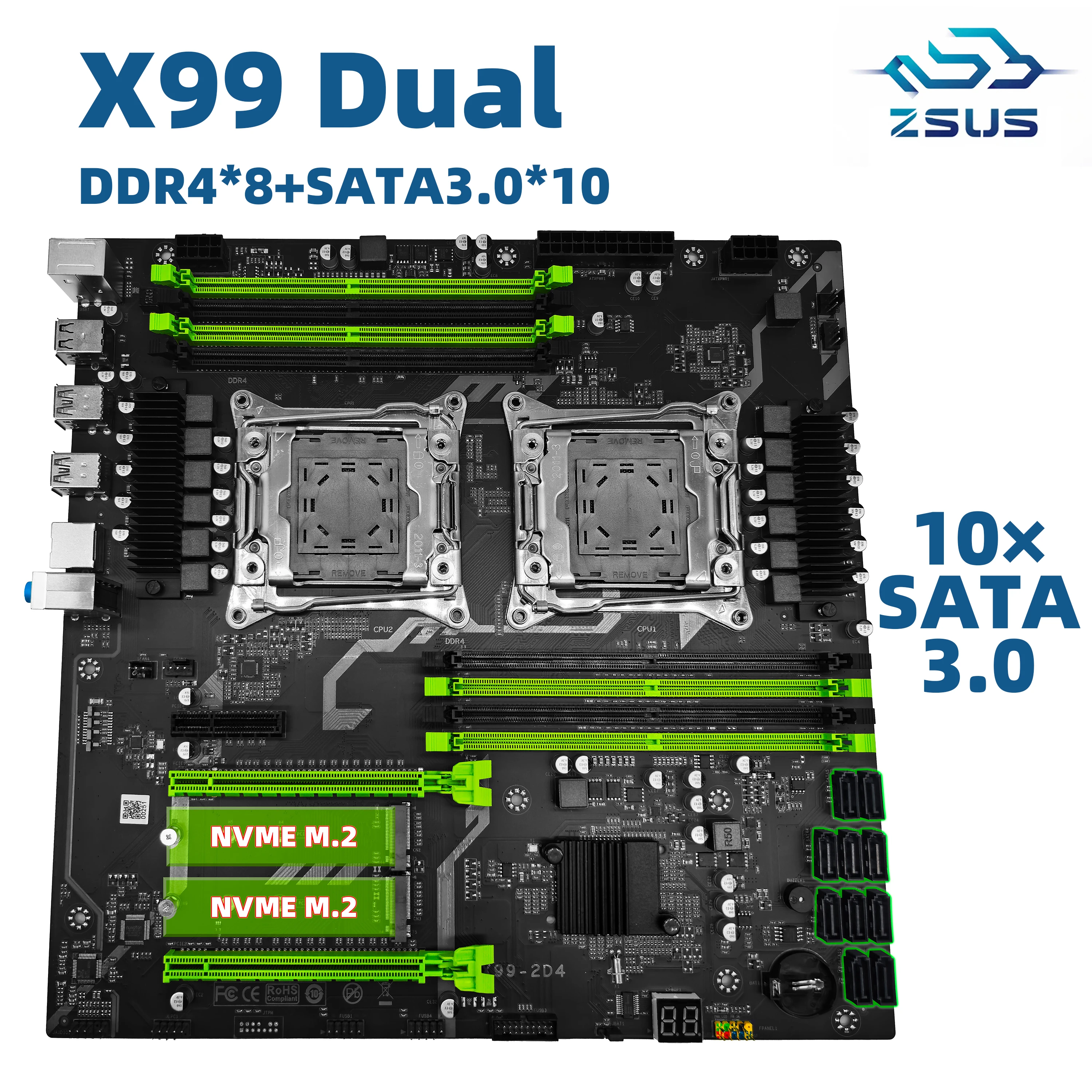 ZSUS X99 placa base Dual C612 Chip CPU M.2 LGA 2011 V3 E-ATX USB3.0 SATA3 8 DIMM DDR4 compatible con ranura para procesador Xeon 2011-3