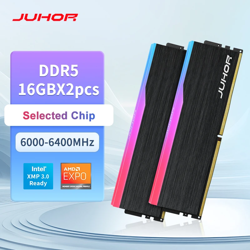 JUHOR Memoria Ram RGB DDR5 16GB 6000MHz 6400MHz PC5 Memoria regulable para computadora de escritorio - imagen 3