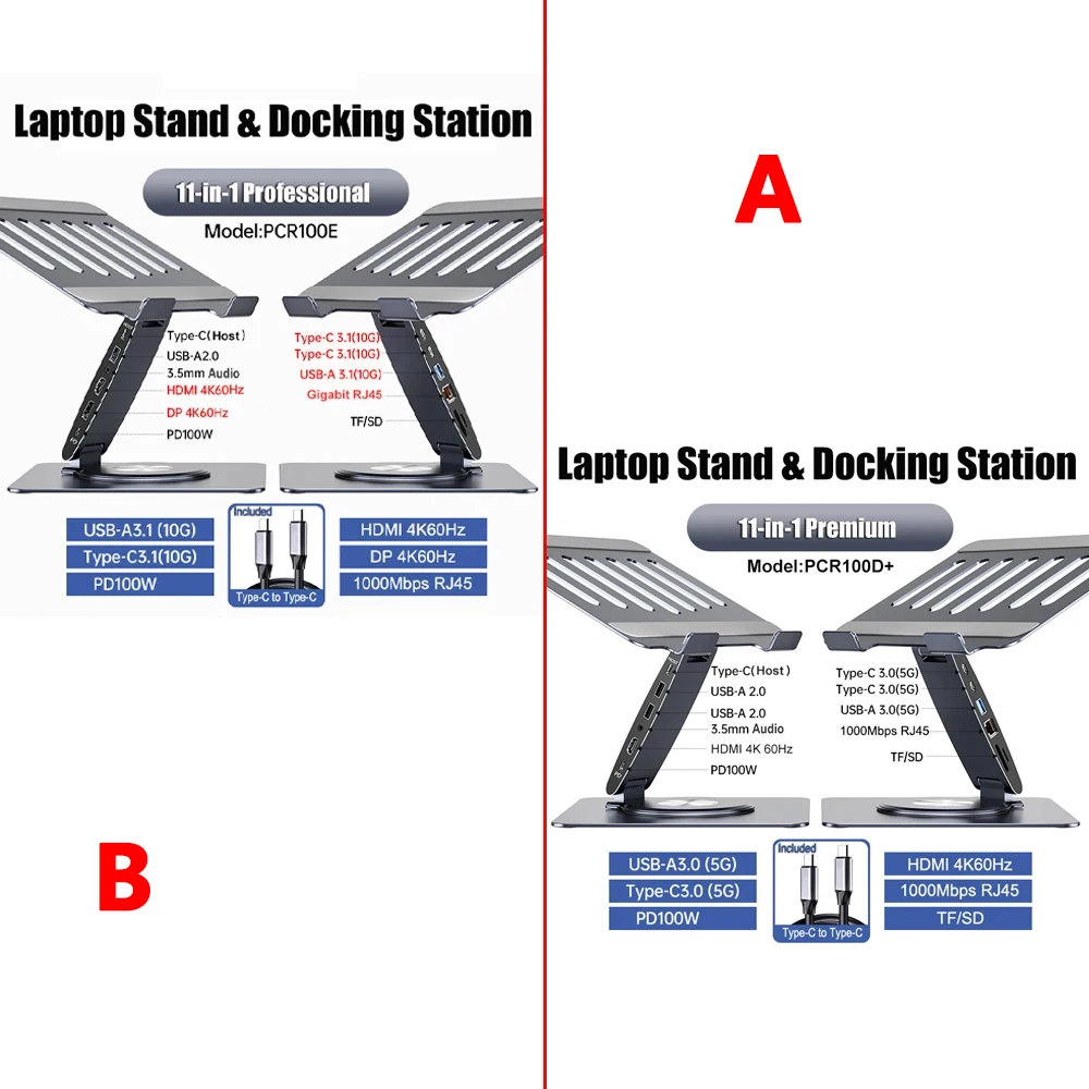 Soporte para computadora portátil con USB HUB 4K 60Hz PD100W Gigabit Ethernet Lector de tarjetas SD/TF Audio 360 ° Giratorio para MacBookPro/Air/Dell/HP/Lenovo - imagen 2