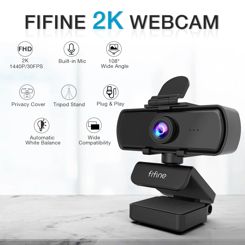 FIFINE Cámara web para PC Full HD de 1440p con micrófono, trípode, para escritorio y computadora portátil USB, cámara web de transmisión en vivo para videollamadas-K420 - imagen 2
