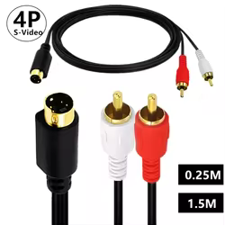 S-Video Cables de audio de 4 pines a 2 RCA Combo cable macho SVideo de 4 pines, chapado en oro 0,25 m 1,5 m