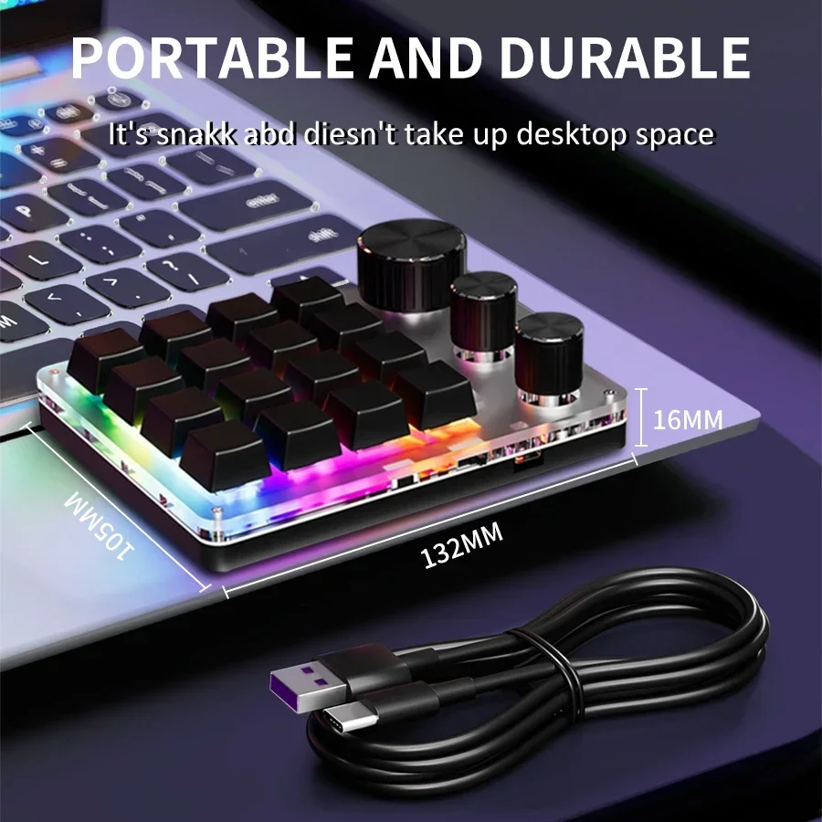 Macro de programación RGB personalizado, 16 teclas, 3 perillas, teclado Bluetooth, copia de pasta, teclado para juegos de Photoshop, Macropad mecánico Hotswap DIY - imagen 3