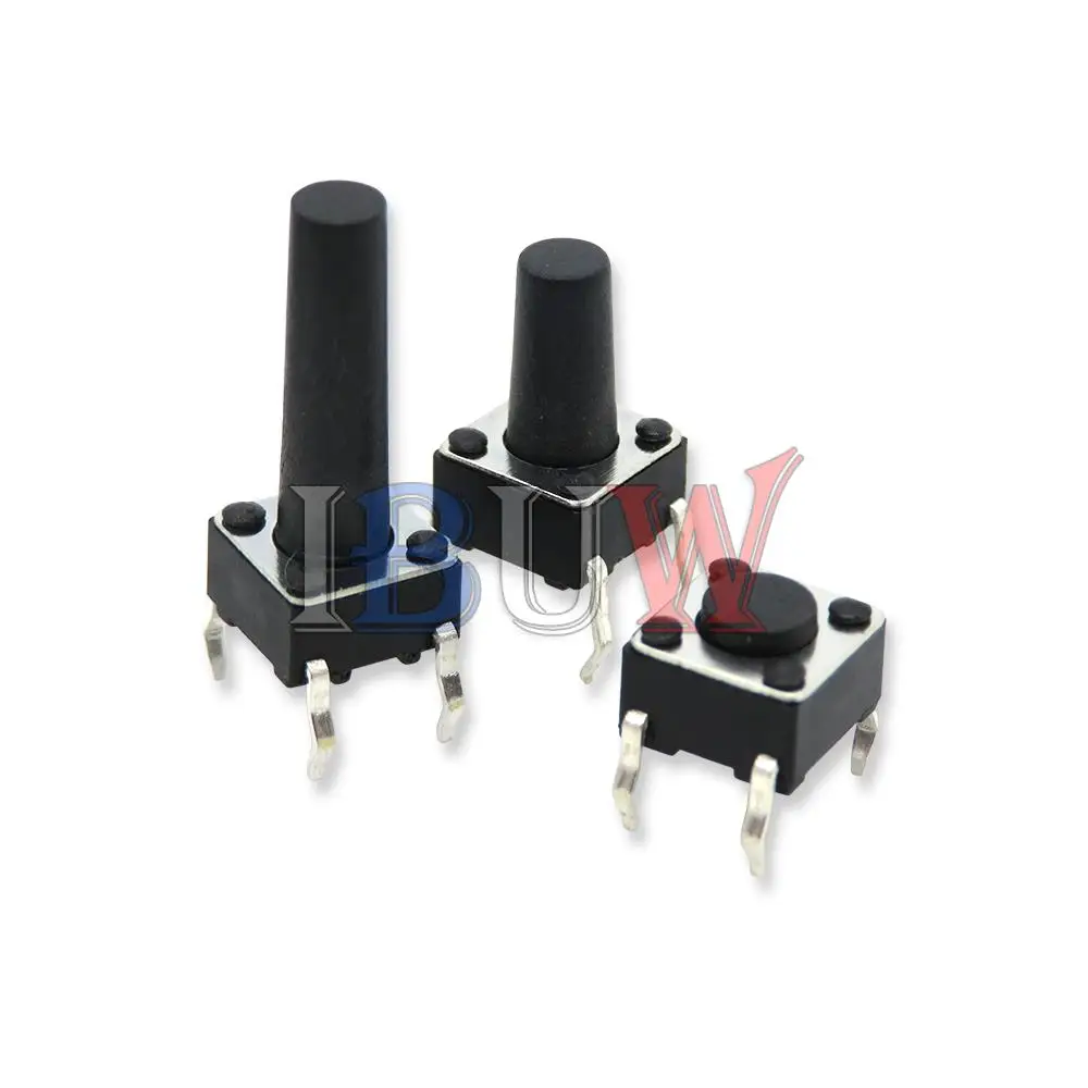 100 Uds interruptor táctil de botón 6x6x4,3 6x6x5 6x6x6 6x6x7 6x6x8 botón DIP 4 pines Interruptor táctil para luz DIP4 táctil de alta calidad 6*6*5 - imagen 5