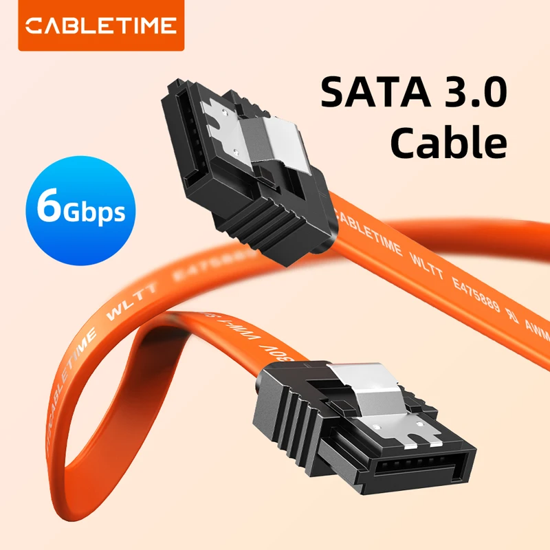 CABLETIME Cable de datos SATA 3,0 de 6Gbps a SSD HDD Cable de unidad de disco duro Sata3 Cable de transmisión rápida de ángulo recto para escritorio - imagen 2