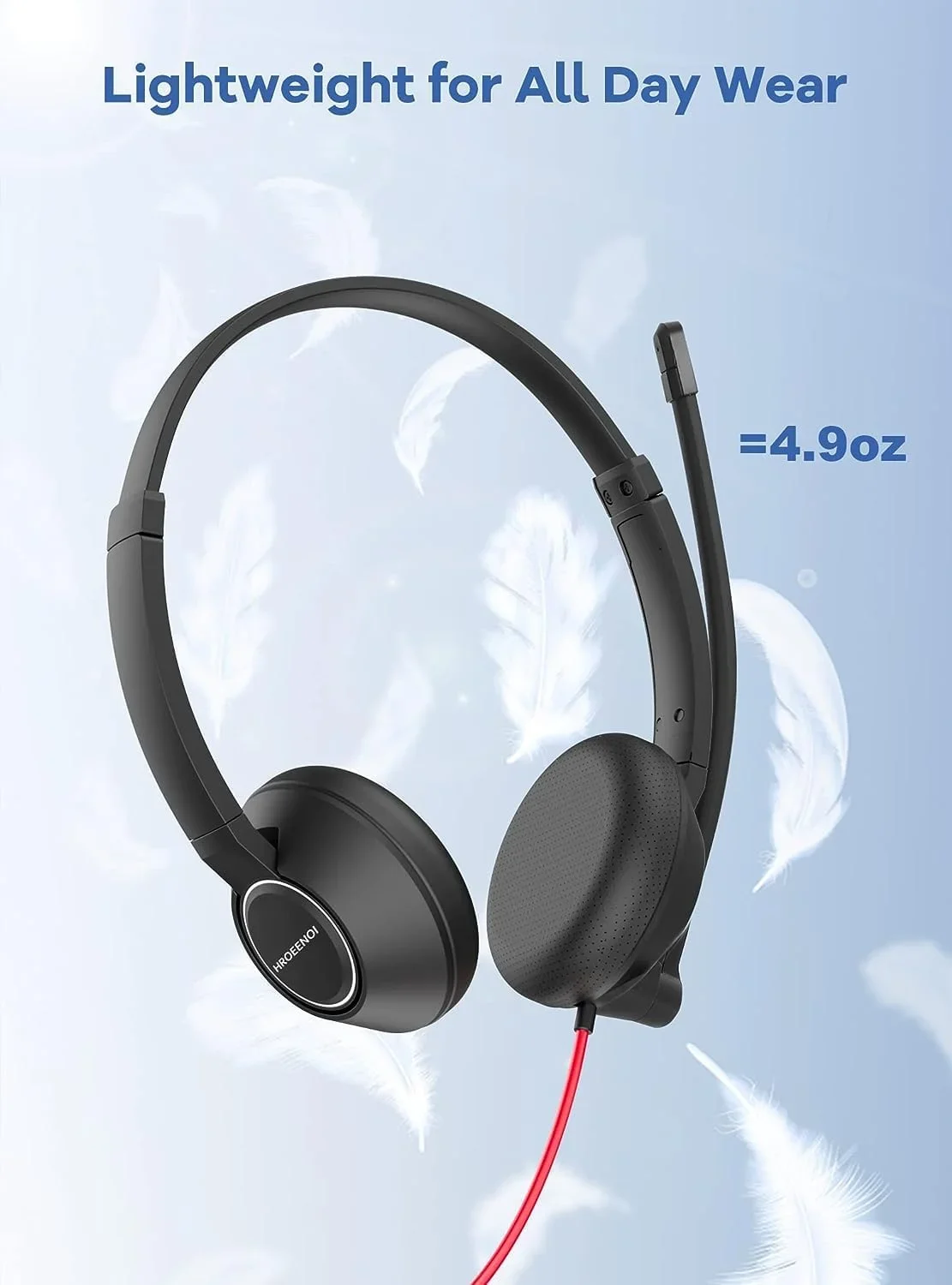 HROEENOI Centro de llamadas Auriculares con cancelación de ruido de voz clara con micrófono para PC portátil Auriculares con cable para el trabajo, reuniones de equipos WRHW05 - imagen 2