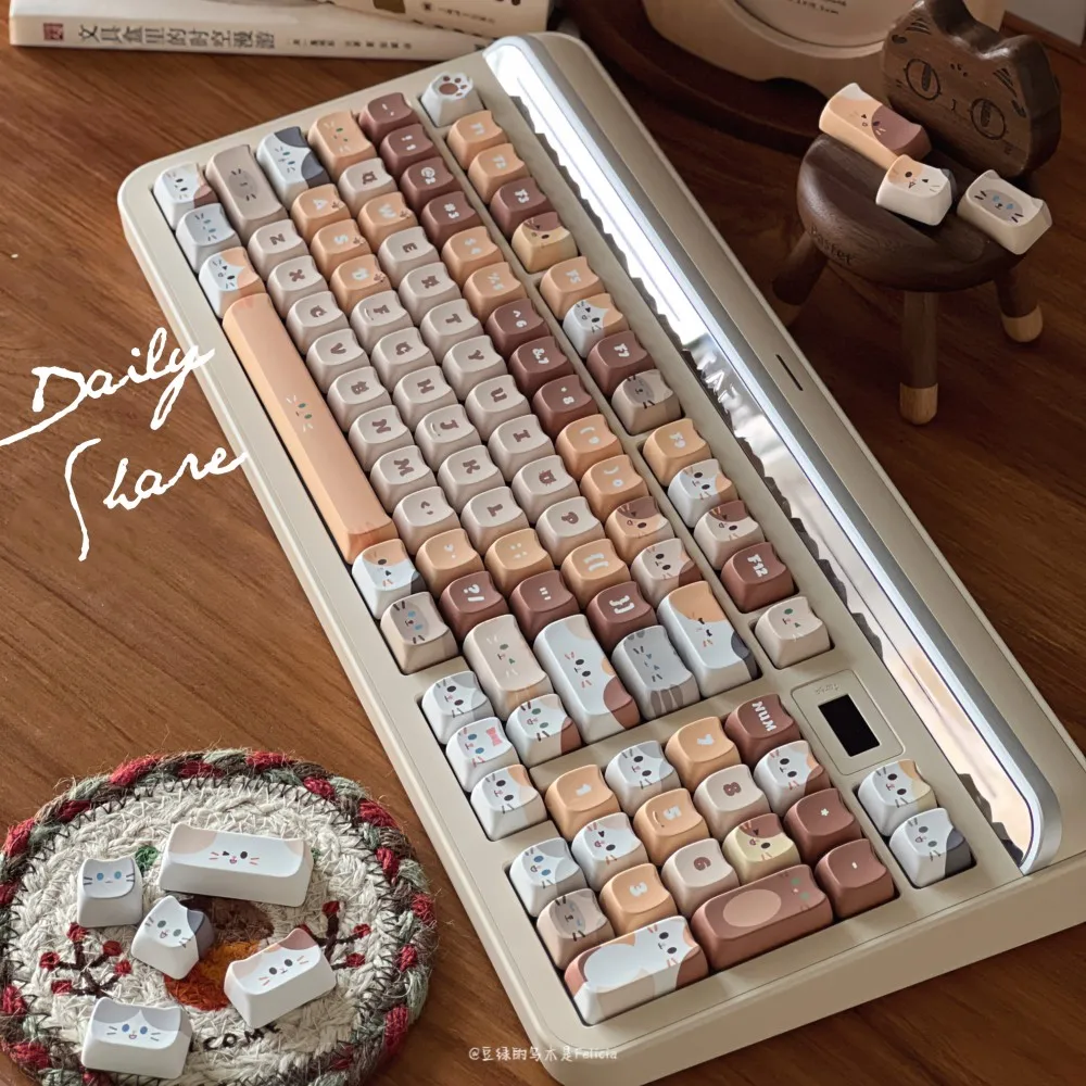 ECHOME-Juego de teclas con tema de gato lindo, tapa de teclado apilable con sublimación de tinte PBT, perfil de cabeza de gato, tapa de tecla para teclado mecánico