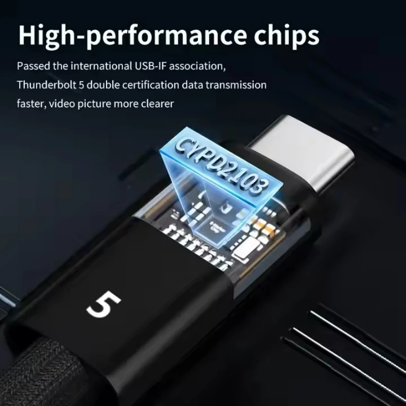 Thunderbolt 5 USB C a USB C Cable de datos de función completa carga rápida PD 240w 16K 60Hz salida de vídeo transmisión funcional de 80Gbps - imagen 2