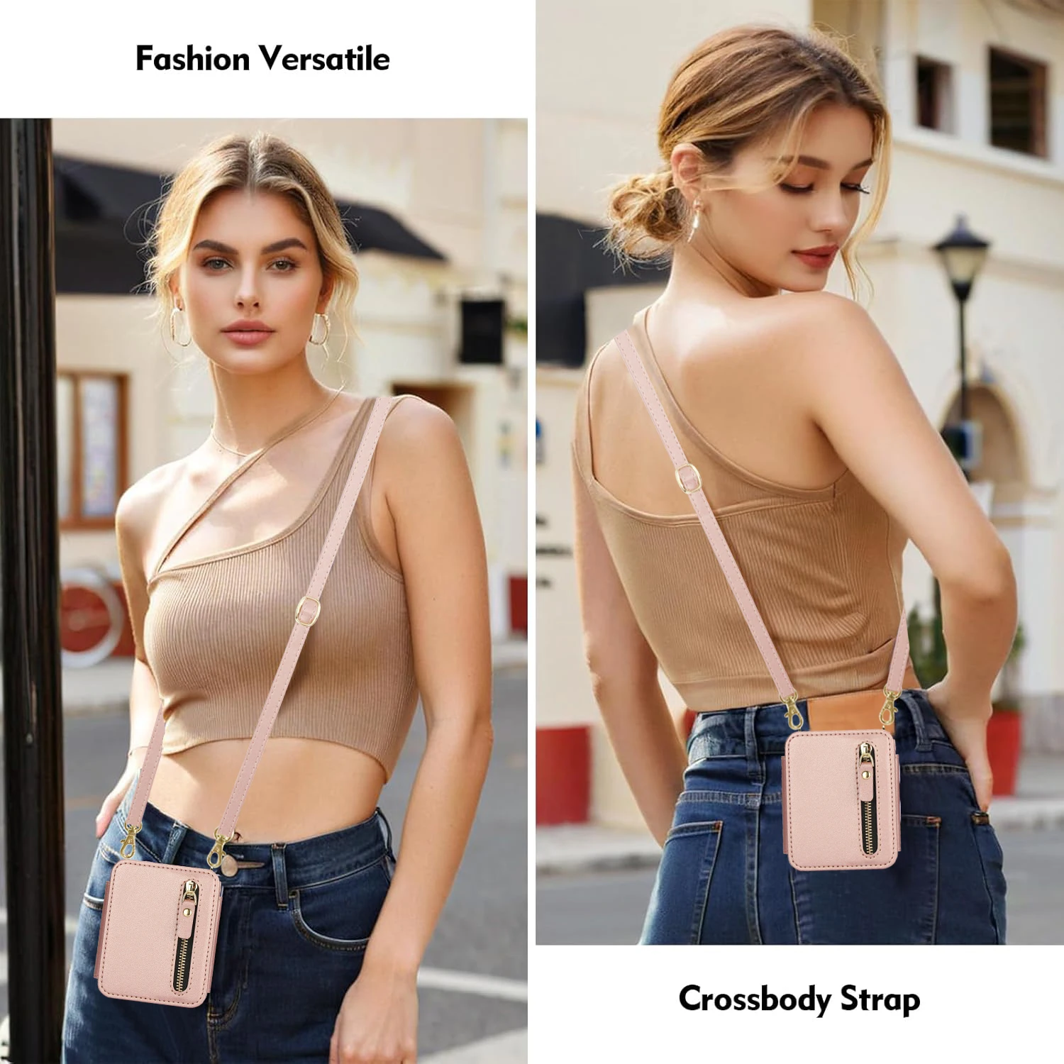 Cordón con cremallera tarjetas tipo billetera Solt Kickstand funda de teléfono de piel sintética para Samsung Galaxy Z Flip 6 5 4 3 funda cruzada Flip6 - imagen 4