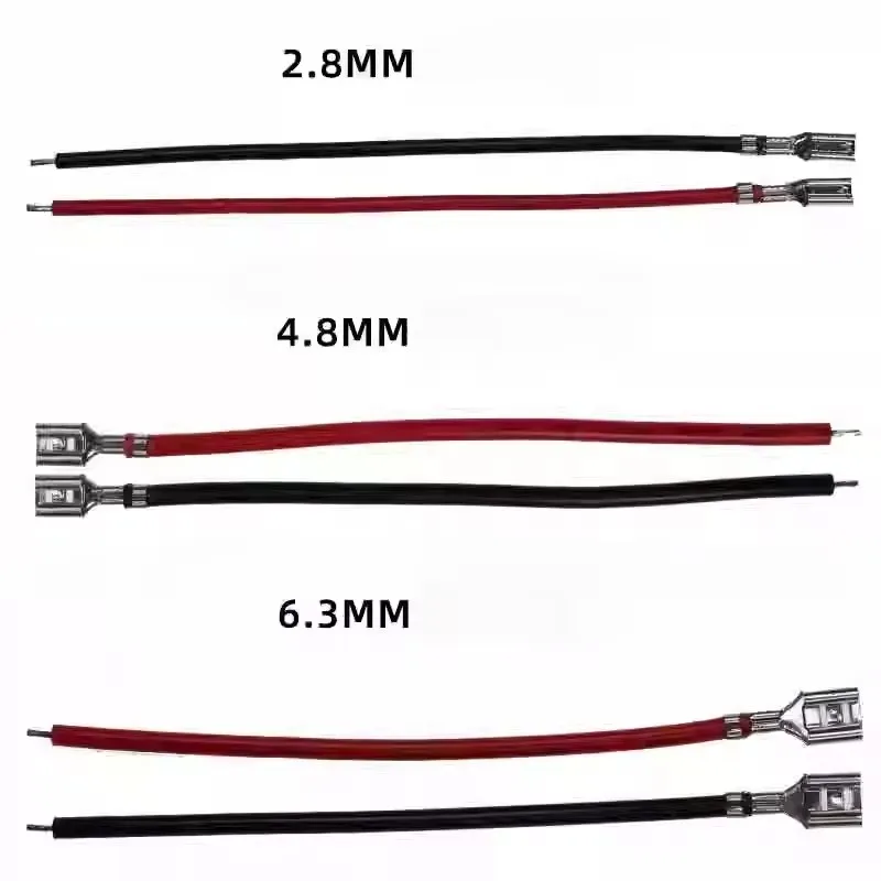 10 Uds 2,8mm/4,8mm/6,3mm Terminal de engarzado empalme conector de pala hembra empalme con cable rojo negro 20cm