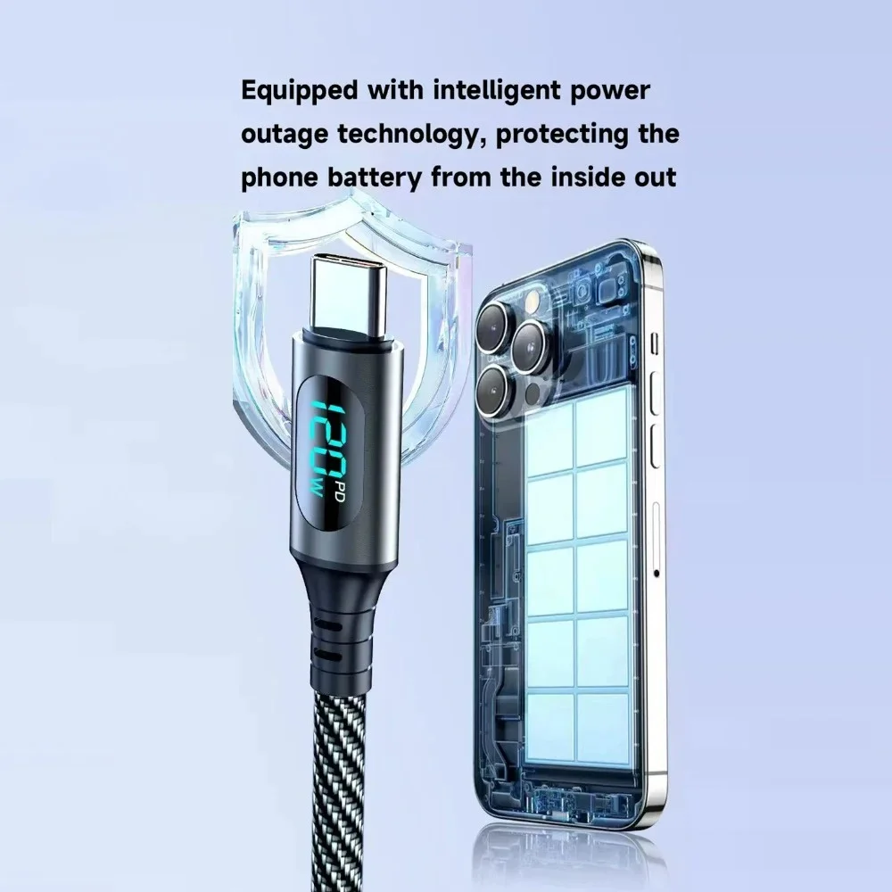 Cable USB tipo C de 120W 6A, Cable de datos USB C a USB C de carga rápida para Samsung, Xiaomi, Redmi, Huawei, Cable cargador de teléfono de carga rápida - imagen 5