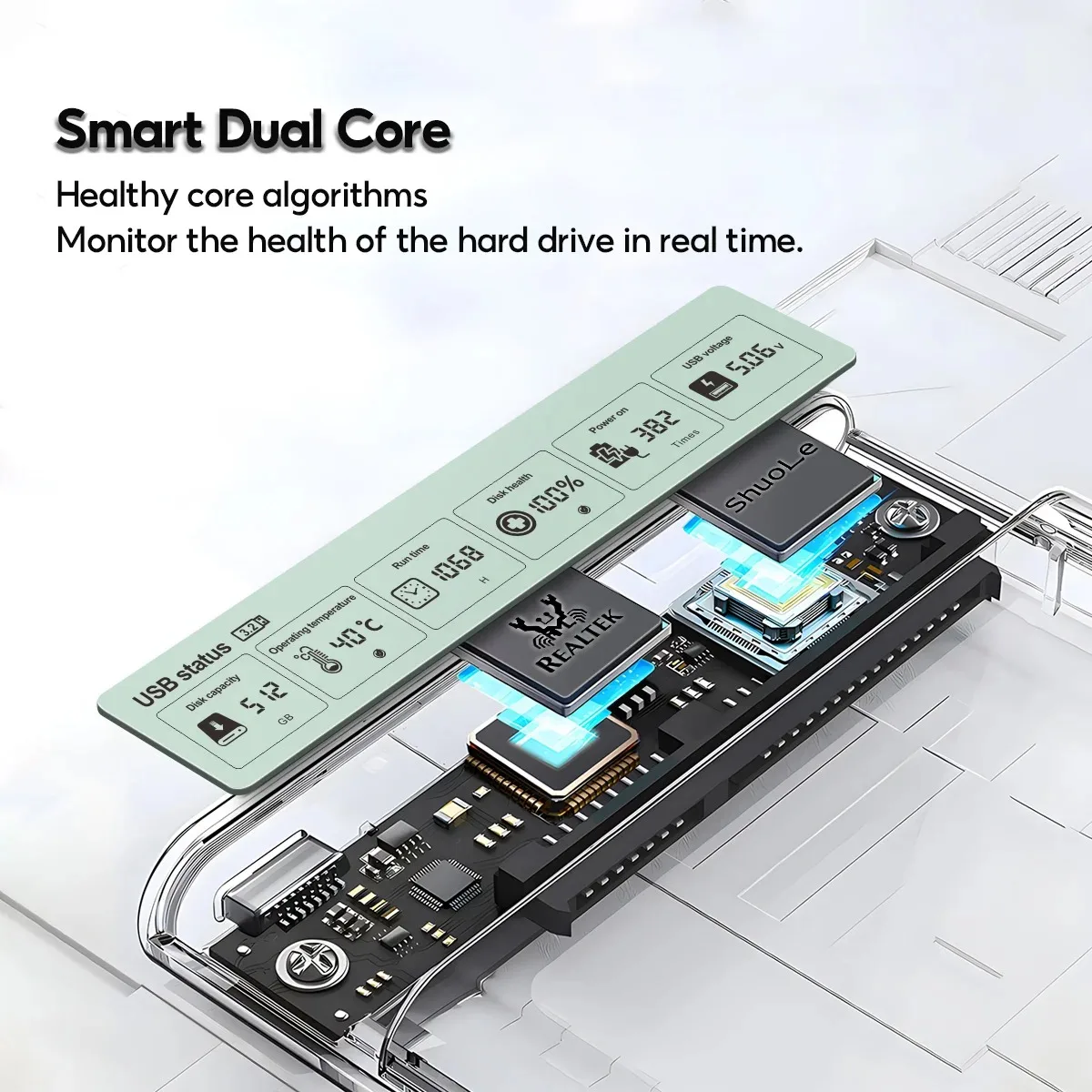 Pantalla inteligente 2,5 ''HDD SSD carcasa USB3.2 Gen2 transparente HDD externo con disco duro de 5Gbps estuche de almacenamiento portátil para ordenador portátil - imagen 4