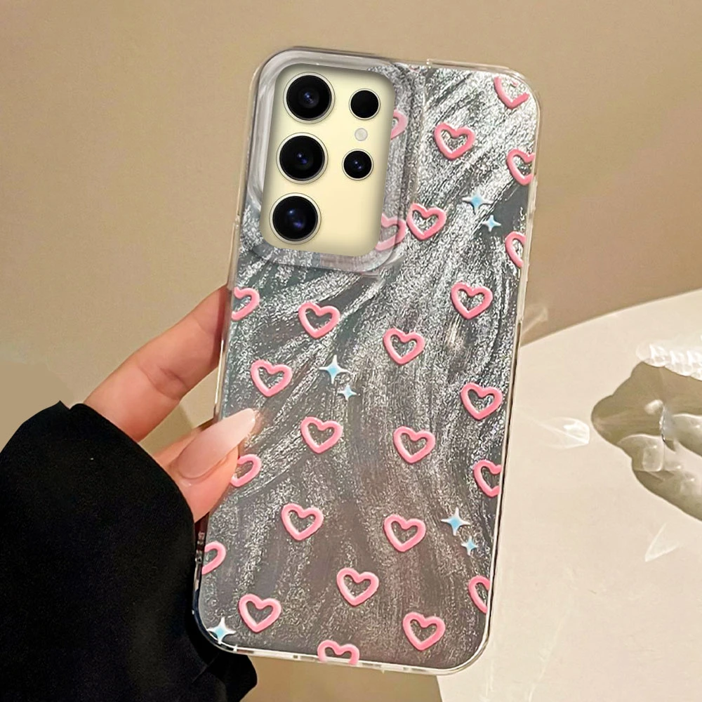 Funda de teléfono con bonito corazón de amor rosa para Samsung Galaxy S25 S24 S23 S22 S21 FE Plus Ultra S25 + S24 + funda trasera de silicona - imagen 3