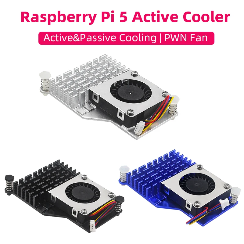 Raspberry Pi 5 disipador de calor de aluminio, ventilador ajustable de velocidad PWM, radiador de refrigeración negro, plateado y azul para RPI 5 Pi5
