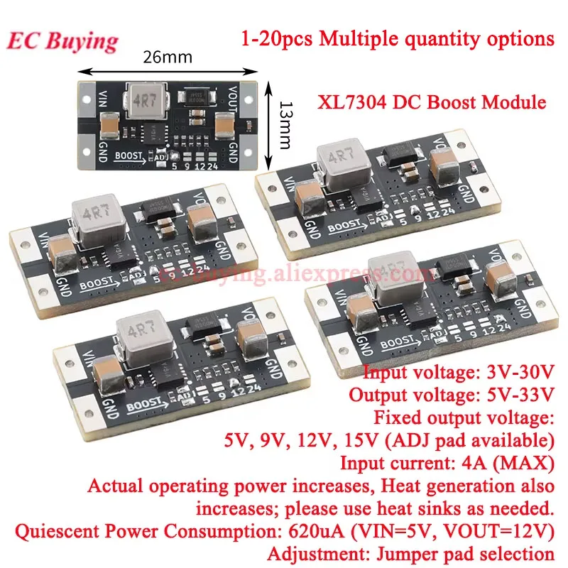 1-20 piezas XL7304 4A DC Boost Converter elevador ajustable 5V-30V a 5V 9V 12V 24V módulo de fuente de alimentación Placa de refuerzo de batería de litio