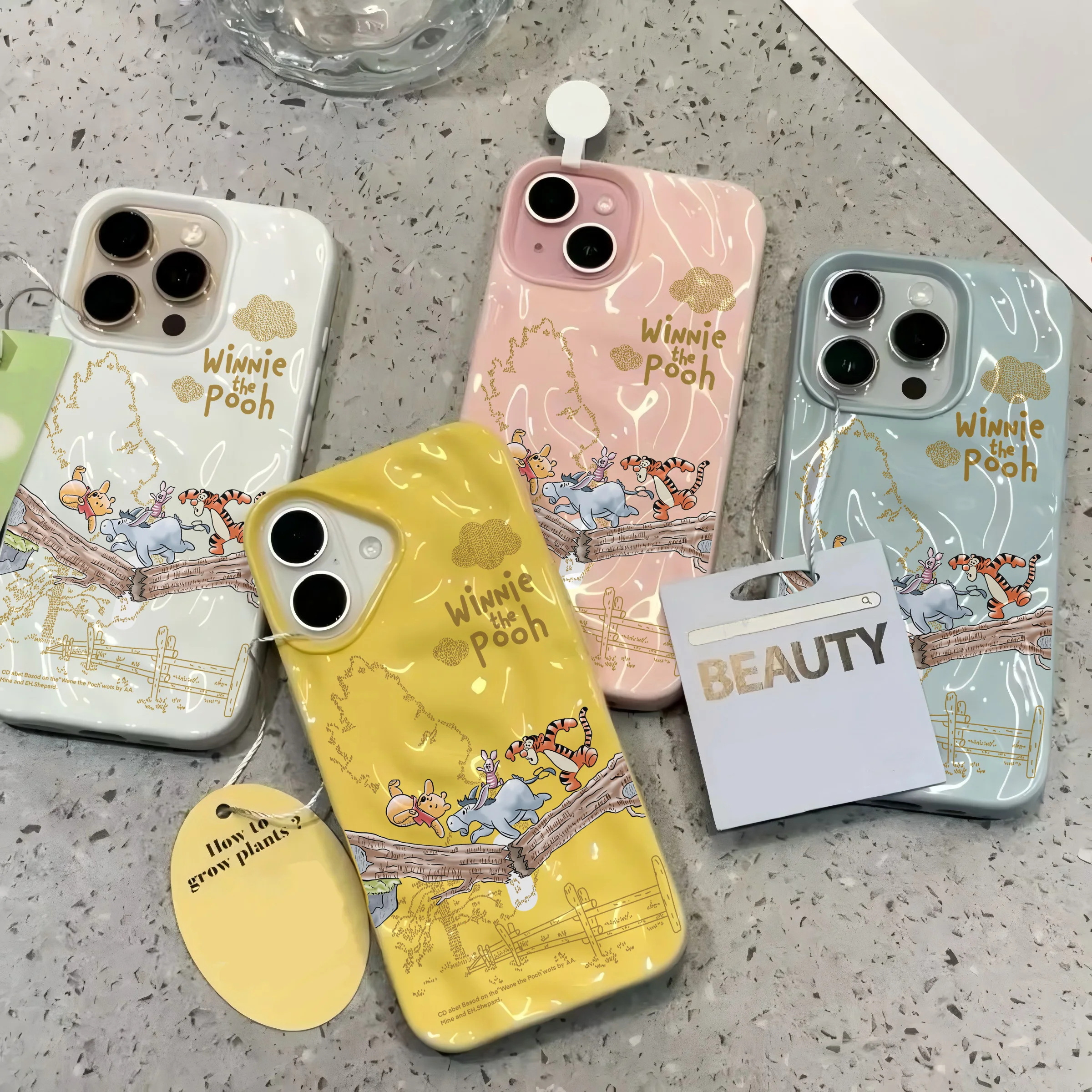 Fundas de teléfono de meteorito arrugado Irregular 3D de Winnie The Poohs de dibujos animados para IPhone 17 16 15 14 Plus 13 12 11 Air Pro Max suave y brillante - imagen 2