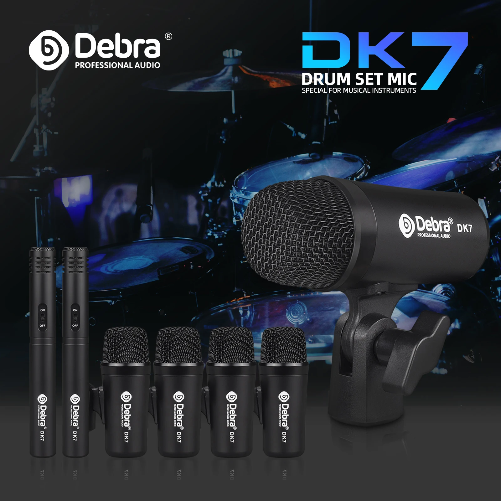 Debra DK7 Juego de micrófonos de batería con cable - Micrófonos dinámicos de 7 piezas para bajo, ruleta, tomas y platillos - Estudio/rendimiento en vivo - imagen 3