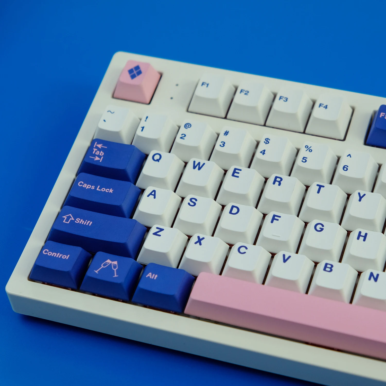 Teclas inglesas de 128 teclas, color rosa y azul, perfil de cereza, sublimación de tinte PBT, teclas clon GMK para teclado mecánico Cherry MX Switch - imagen 2