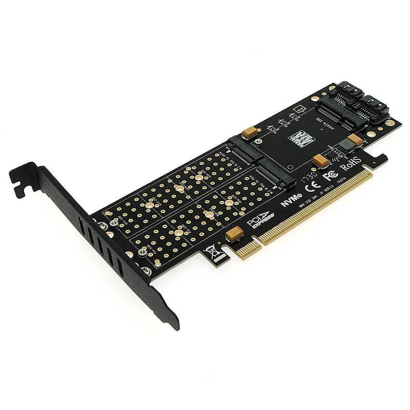 Adaptador PCI-E 3,0 X16 a M.2 SSD PCIE a M2 Raiser M Key B Key mSATA 2x7pin SATA Port NVME M2 SSD AHCI mSATA 3 en 1 Riser Card - imagen 3