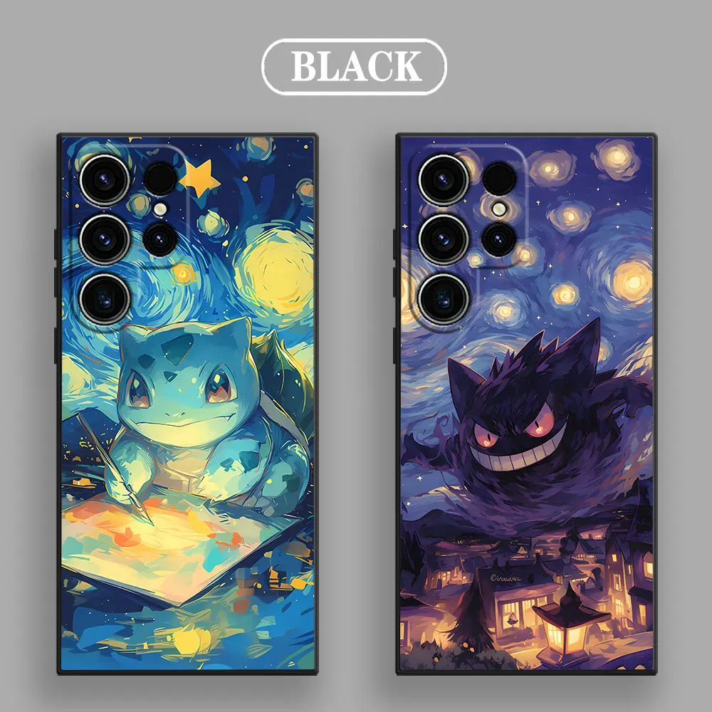 Pikachu Gengar Pokemons cielo estrellado suave S25 funda para Samsung Galaxy S24 S23 S20 S21 FE S22 S25 Ultra S10 Plus cubierta de teléfono negra - imagen 3