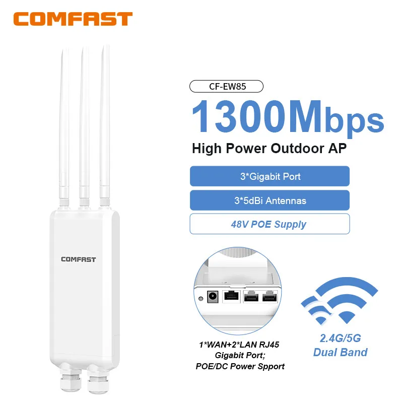 COMFAST AC1300 Punto de acceso inalámbrico para exteriores de alta potencia Roteador Wifi Longo Alcance 2,4G/5G 48V POE Gigabit Router AP - imagen 2