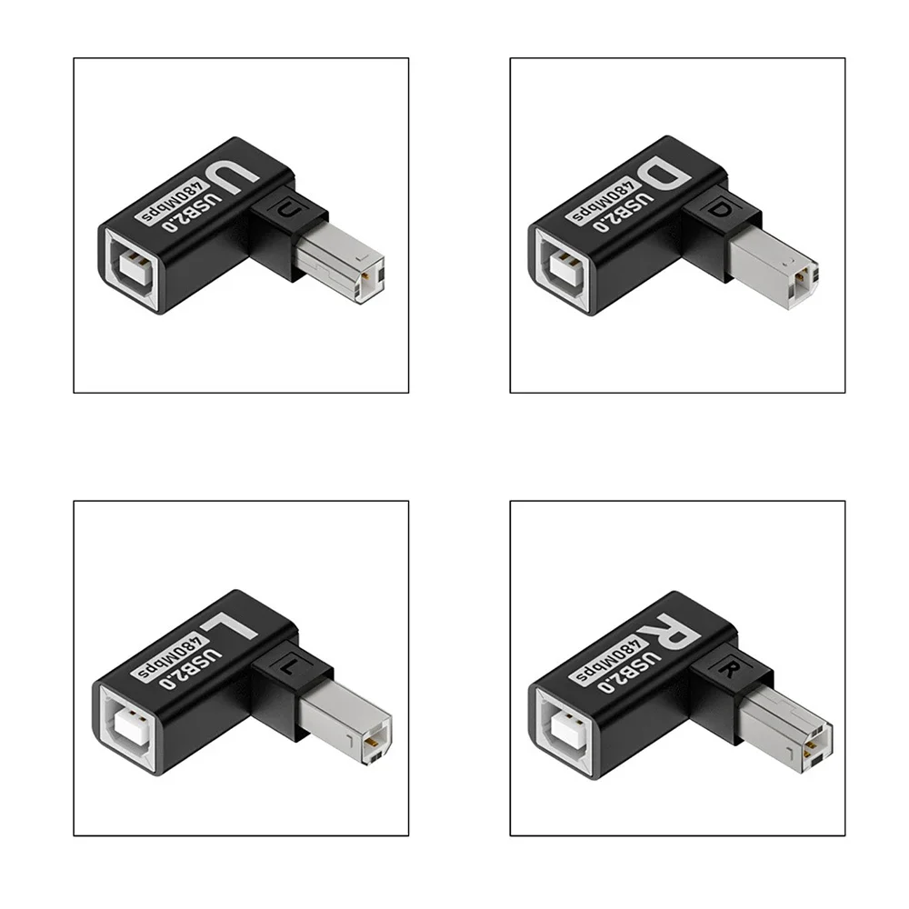 Conector de USB-B de 90 grados, arriba/abajo/Izquierda/ángulo derecho, USB 2,0 tipo B, adaptador macho a hembra para impresora, escáner, teclado MIDI