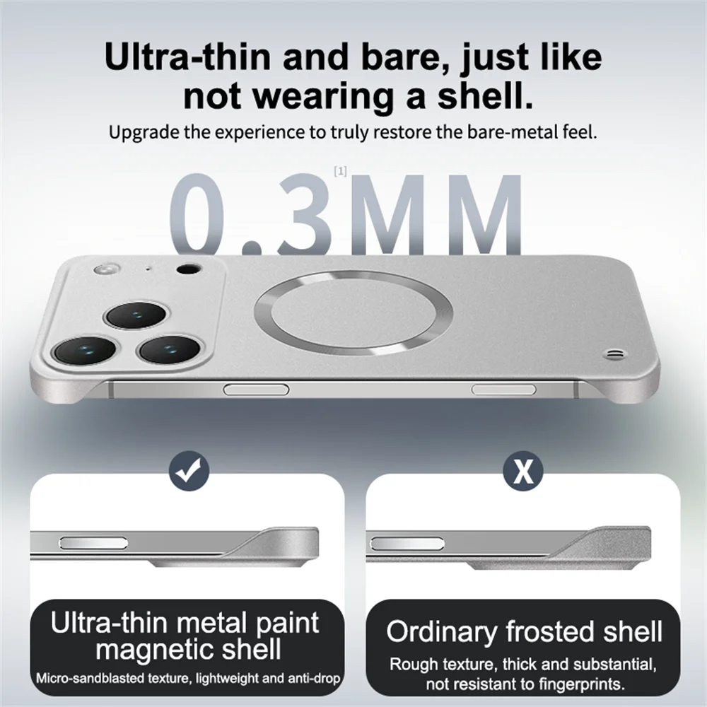 Funda magnética para teléfono Magsafe Ultra delgada sin marco para iPhone 16 17 Pro Max Air 14 15 13 12 cubierta de PC chapada de carga inalámbrica - imagen 3