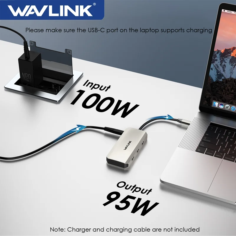 WAVLINK USB C Dock Triple pantalla 7 en 1 portátil con 95W de alimentación Triple 4K con DP 2HDMI 480Mbps para portátiles MacBook