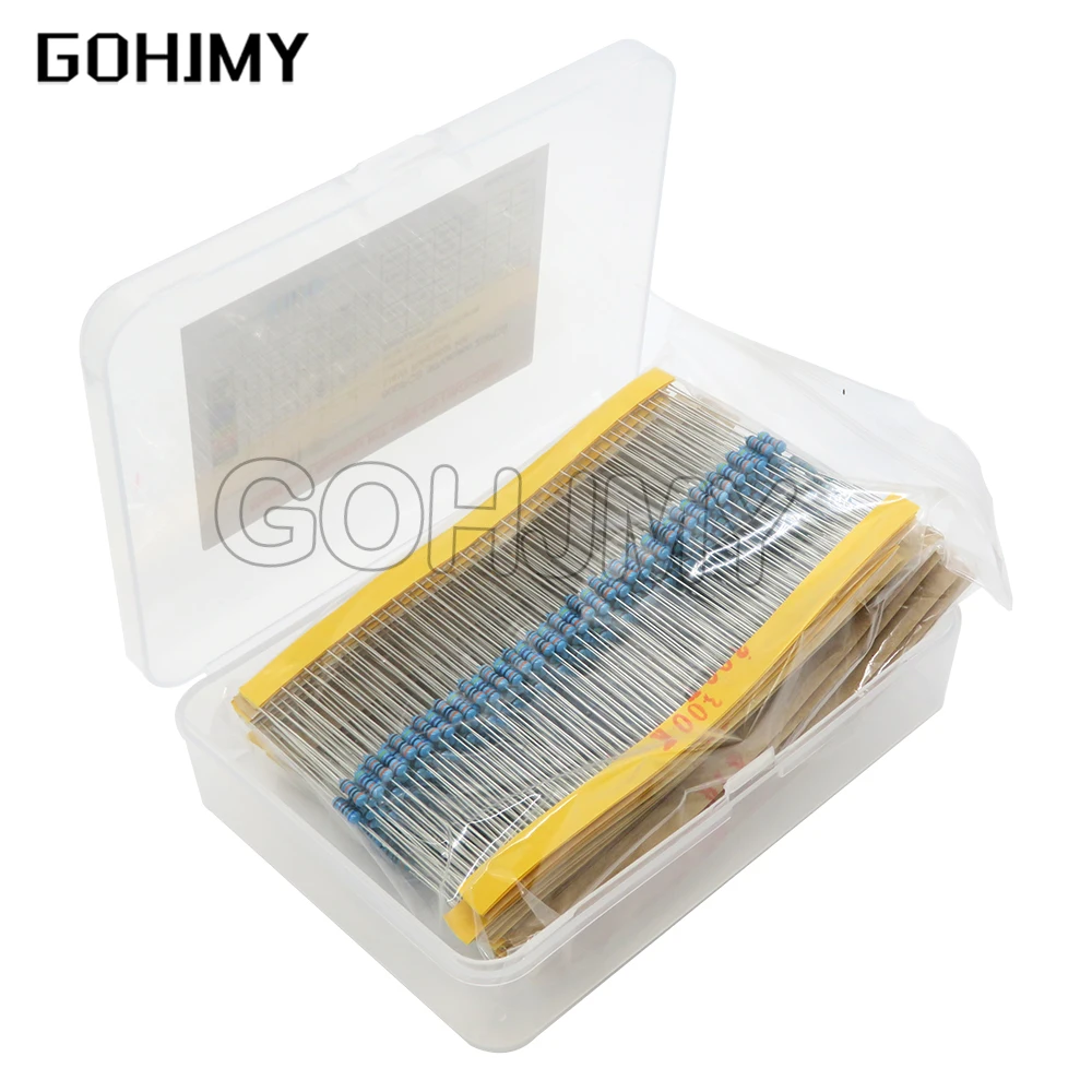 Paquete de resistencias de película de Metal, kit de resistencias de película de Metal diy con anillo de color de resistencia (10 Ohmios ~ 1 M ohm), 600 uds, 30 valores * 20 piezas, 1%, 1/4 W - imagen 2
