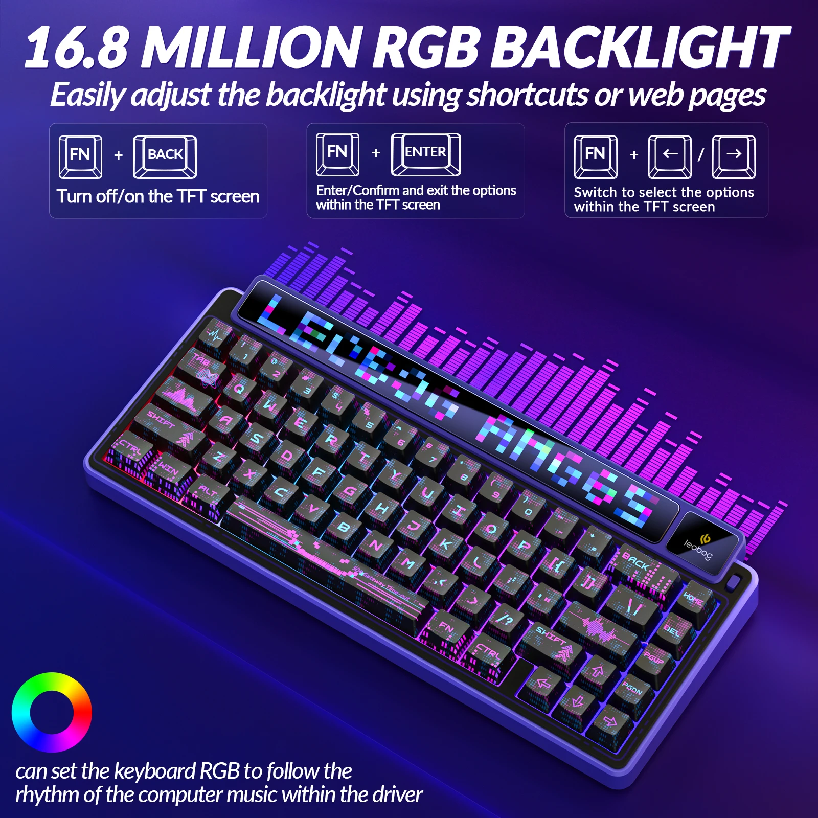 LEOBOG-Teclado mecánico multimodo AMG65, estructura de junta de intercambio en caliente de doble pantalla TFT personalizada, interruptor silencioso, teclado de bajo ruido - imagen 3