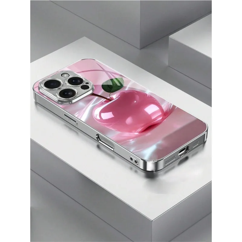 Cristal transparente Apple rojo hermoso patrón precioso chapado en vidrio para iPhone funda para 11/12/13/14/15/16/17 Pro MAX - imagen 4