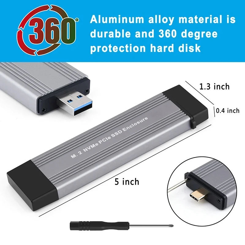 SAMGET-carcasa de aluminio para SSD M.2 a USB 3,1, Gen 2, 10gbps, USBC, USBA a NVMe, PCIe, carcasa externa para M2, NVMe - imagen 2