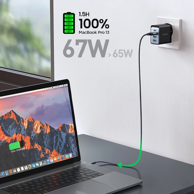 JOYROOM-Bloque de cargador USB C, adaptador de carga rápida de pared GaN plegable de 4 puertos, 67W, para iPhone 1, MacBook Pro/Air, iPad Pro/Air Galaxy - imagen 2
