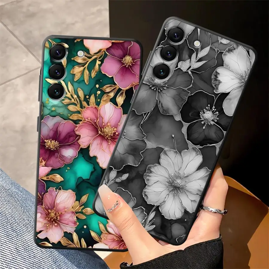 Funda para Teléfono con Diseño de Flores en Tinta para Samsung Galaxy A32 A52 A36 A24 A73 A51 A26 A72 A23 A53 A35 A22 A25 A71 A55 A41