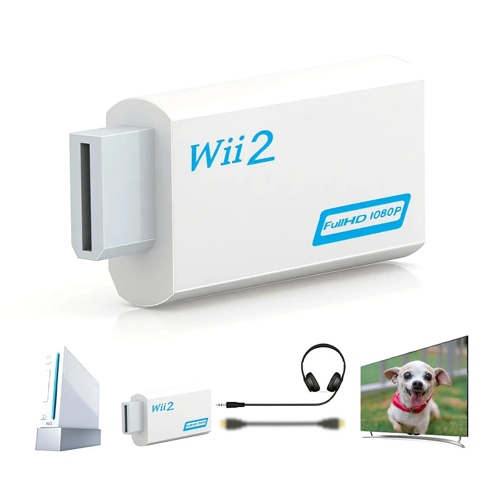 Adaptador convertidor compatible con Wii a HDMI Full HD 1080P, convertidor compatible con Wii2HDMI, Audio de 3,5mm para pantalla de Monitor HDTV de PC