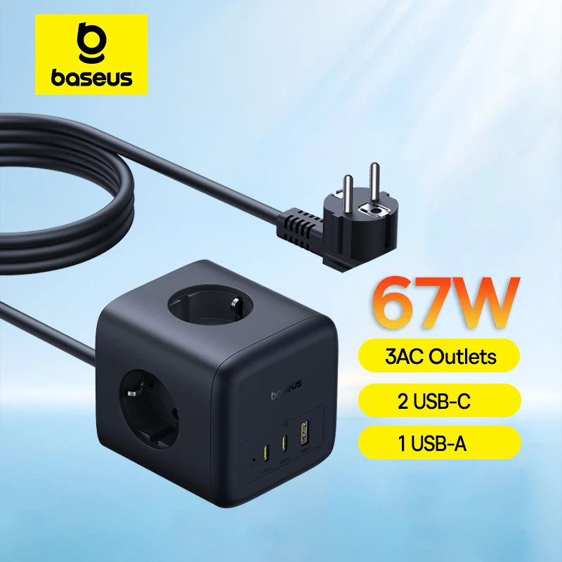 Baseus 67W GaN cargador tira de alimentación rápida USB-C carga rápida 3AC salida 6 en 1 estación de escritorio para ordenador portátil iPhone Samsung Xiaomi - imagen 2