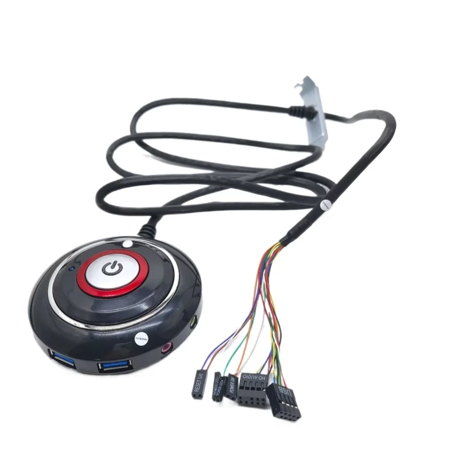 Reinicio de energía del ordenador interruptor de encendido y apagado botón de escritorio luz de estado LED micrófono auriculares Cable de soporte de montaje de enchufe USB de 2 puertos