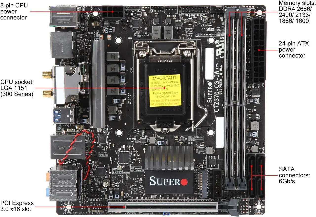 SUPERMICRO MBD-C7Z370-CG-IW-O Intel Z370 Mini ITX placa base LGA 1151 DDR4 32GB M.2 compatible con i3-8300 8500 8600 cpu nuevo - imagen 2