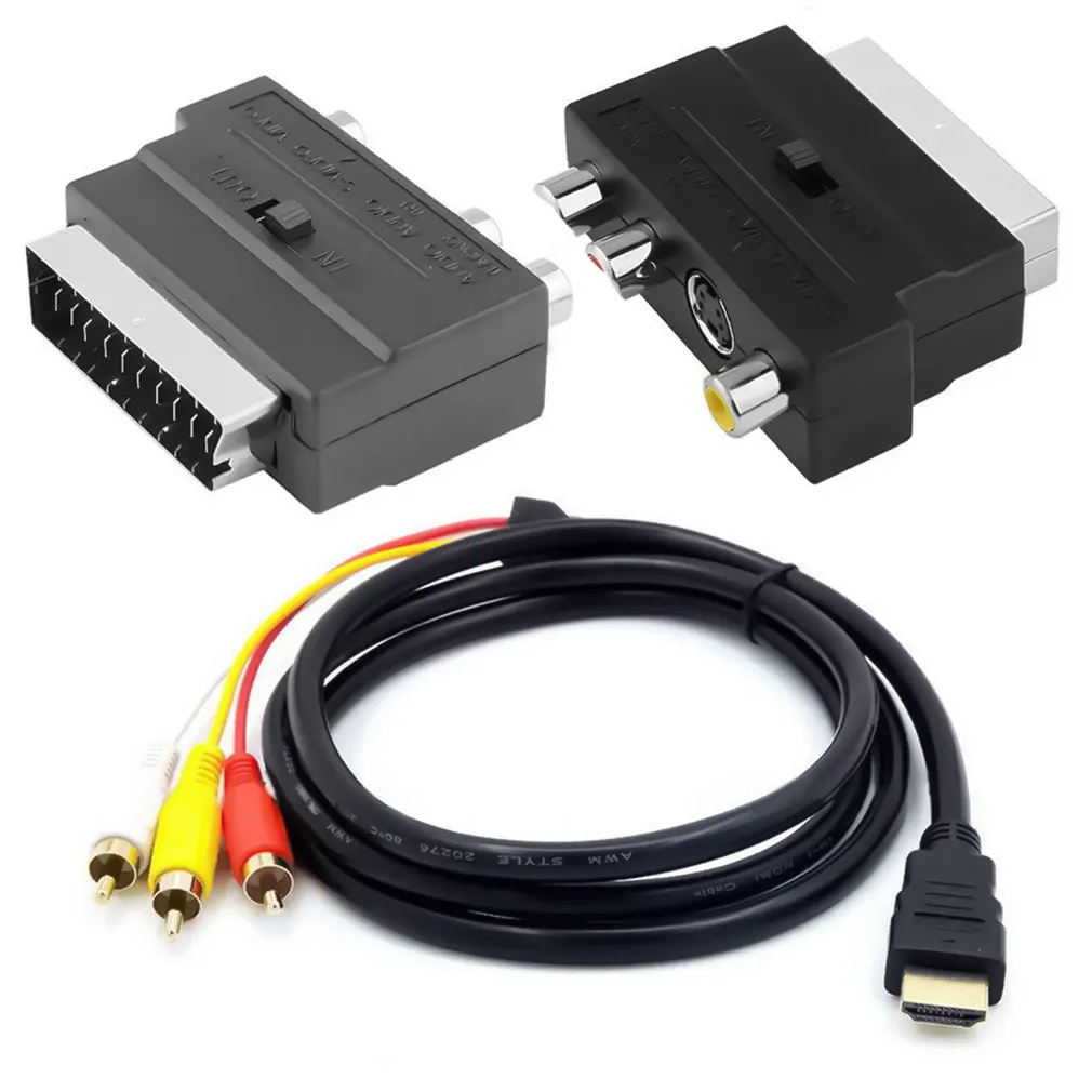 Nuevo Cable adaptador dos en uno compatible con HDMI de 1,5 M a 3Rca Scart macho s-video a 3 Rca Av Cable de Audio 3 adaptador Rca Dropshipping - imagen 2