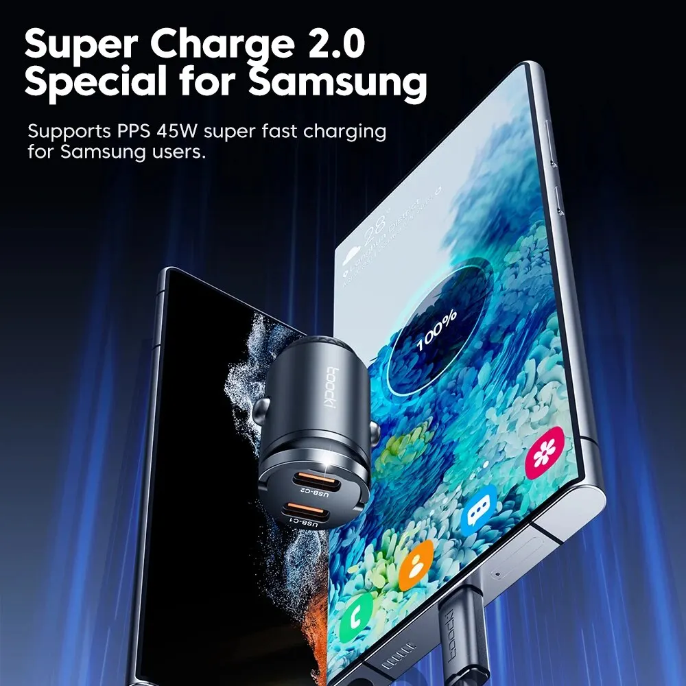 Toocki Cargador Coche 45W USB-C PD Carga Rápida iPhone Samsung - imagen 4