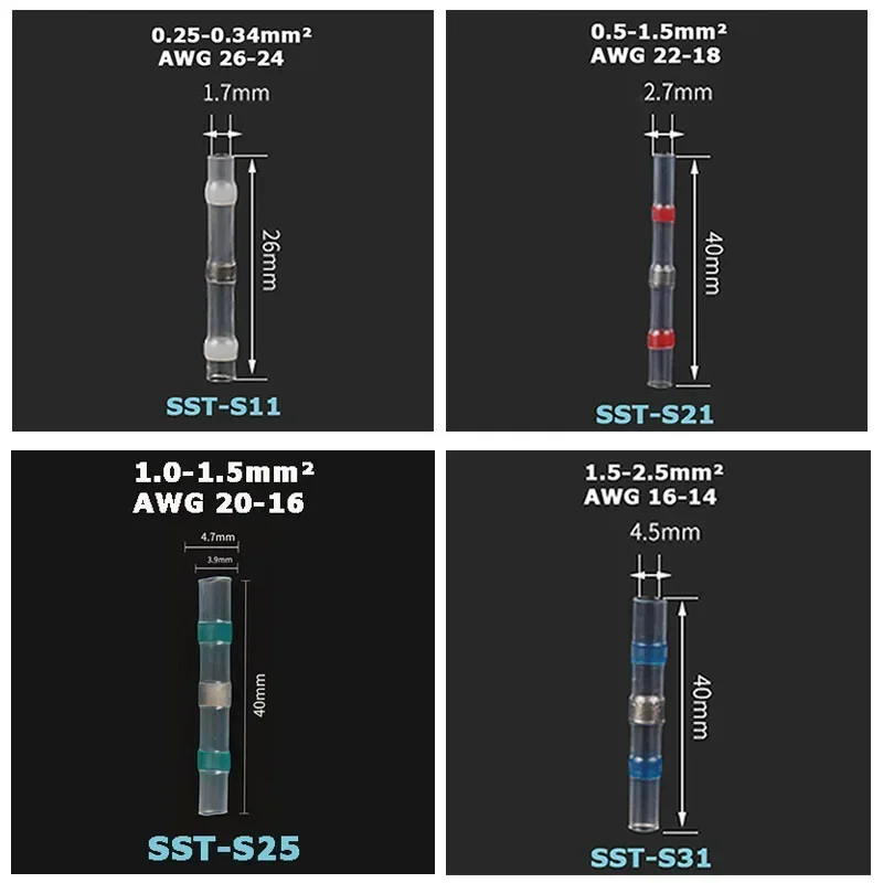 5/10/20/30 Uds. Manguitos de sellado de soldadura impermeables termorretráctiles conectores de Cable a tope terminales de empalme de Cable aislados eléctricos - imagen 2