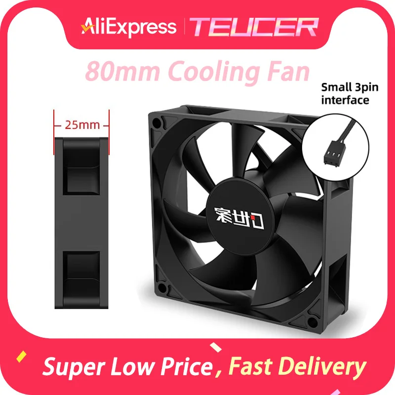 TEUCER FB-80S 80 mm 2200 RPM 12 V 3 pines FDB ventilador con alto flujo de aire y refrigeración silenciosa para PC gaming