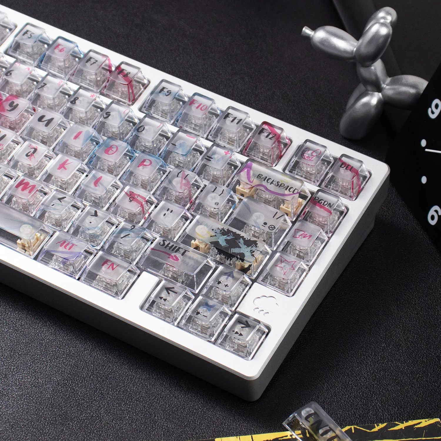 Teclas transparentes rojas y blancas con almohadilla UV, juegos de teclas de PC con perfil de cereza para teclado mecánico MX 61/64/87/96/104 - imagen 5