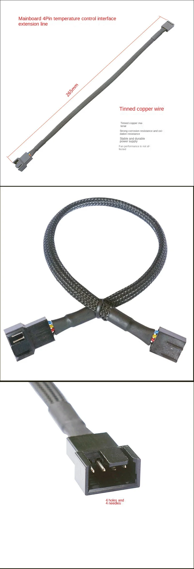 Divisor de ventilador PWM de 4 pines, Cable de extensión trenzado para ordenador, PC, carcasa ATX, refrigeración de 4/3 pines - imagen 3