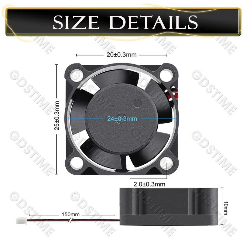 2 uds Gdstime 2510 ventilador de refrigeración CC 24V 12V 5V bola/manga Mini refrigerador 25mm ventilador de radiador 2 pines MIni ventilador de PC ventilador eléctrico centrífugo - imagen 5