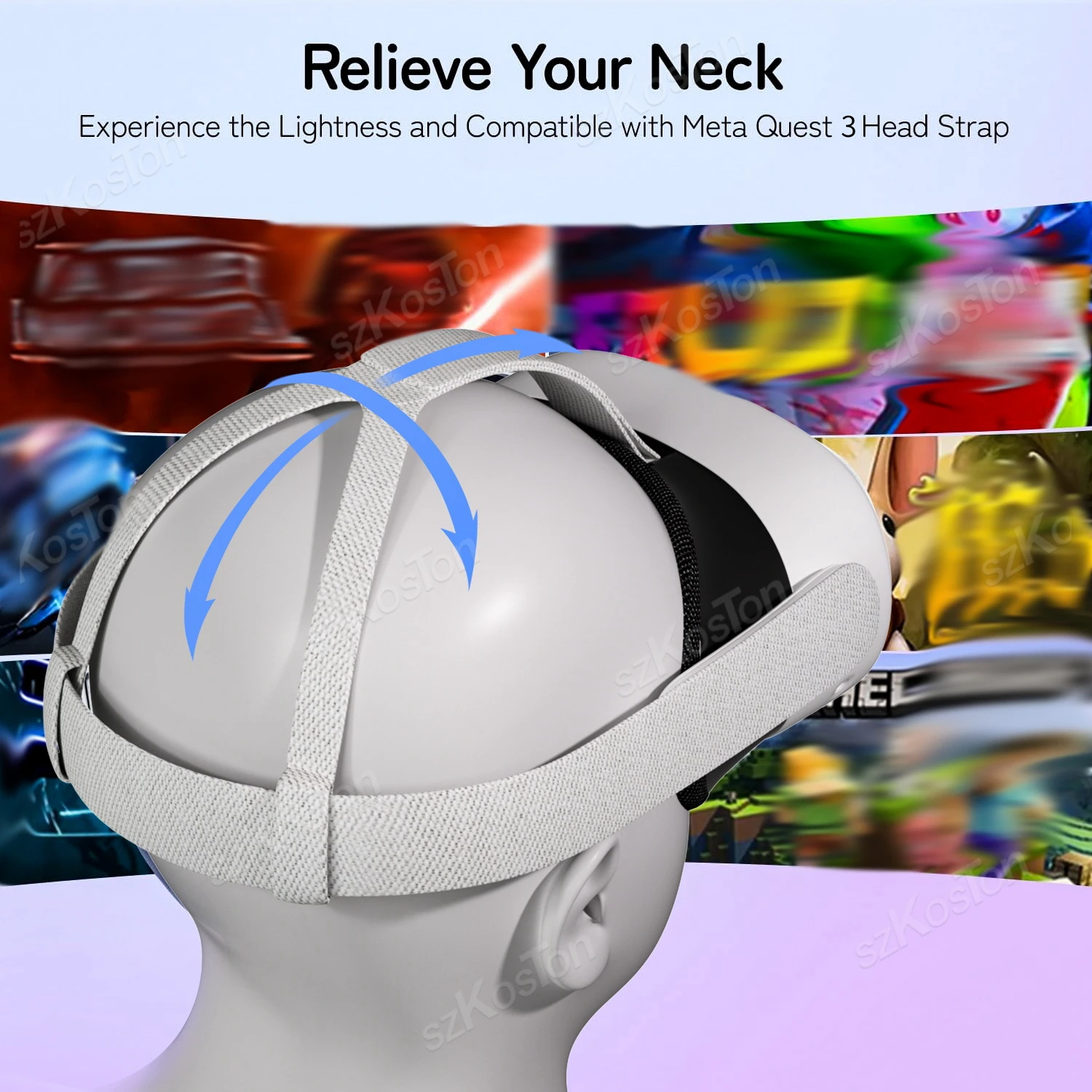 Correa de cabeza Original de repuesto para auriculares Meta Quest 3 / 3S VR con tapas de agarre para pulgar de controlador para accesorios Meta Quest 3 - imagen 4