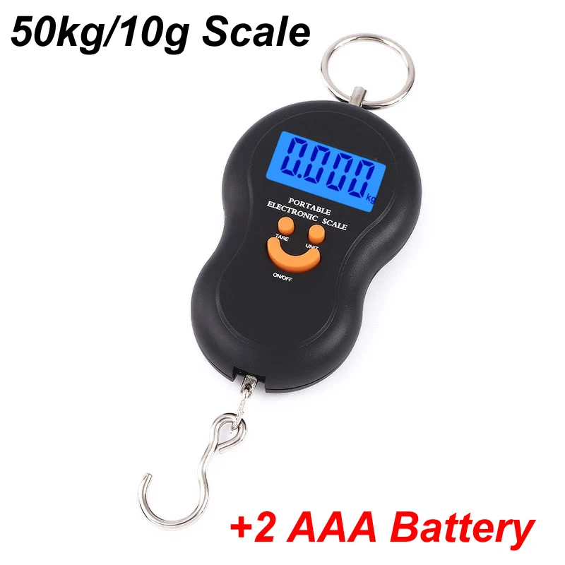 Báscula Digital LCD colgante electrónica de 50Kg y 10g, pesas de pesca, báscula de equipaje de bolsillo, enseñanza de laboratorio + 2 pilas AAA