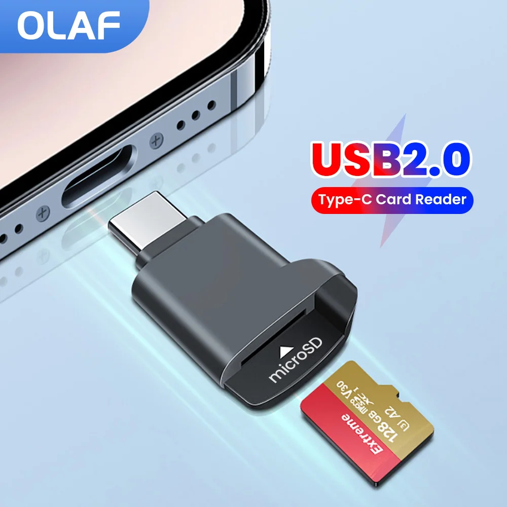 Mini lector de tarjetas USB2.0 tipo C tipo C2.0 macho a adaptador de lector de tarjetas TF para iphone 15 16 17 Samsung PC portátil lector de tarjetas tipo C