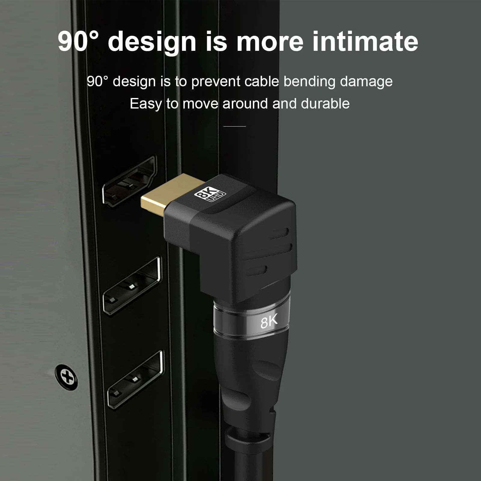 Extensor macho a hembra Compatible con HDMI, adaptador de ángulo recto de 90/270 grados, 8K, 60Hz, 4K, 120Hz, 48Gbps, vídeo HDR para PS5, portátil, TV HD - imagen 3